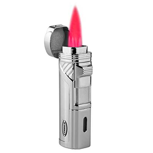 Cobber Torch Lighter,Quad 4 Jet Red Flame Refillble Butane Lighter Adjustable Flame Ligther for Men Gift Ideas(Silver)