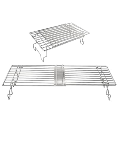 BBQ Future Universal Adjustable Warming Rack for Grills Folding Stainless Steel Upper Rack for Pit Boss Traeger Pellet Smoker Weber Charbroil Gas Grill Blackstone Griddle & More Dishwasher Safe