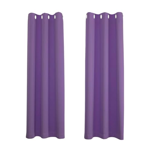 Happy Homewares Purple Blackout Curtains - 66 x 84 Inch Drop - Elegant Eyelet Curtains with Thermal Insulation - 2 Panels for Bedroom or Living Room