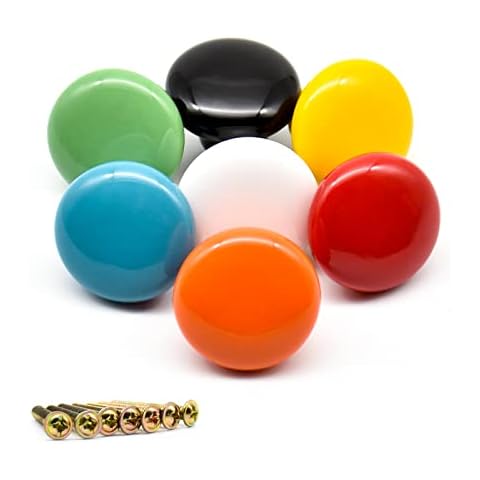 Skyzone 7 PCS Round Drawer Knobs Colorful Ceramic Cabinet Knobs Cute Cupboard Knobs Wardrobe Door Single Hole Pull Handle, Furniture Decorative Handles for Kid's Bedroom Dresser Wardrobes Cover