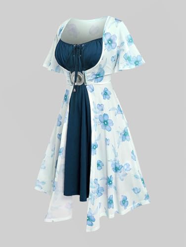 Image of ROSE GAL Rosegal Plus Size Women Sundress Set Flutter Sleeves Floral Dress and Lace-up Cami Dress