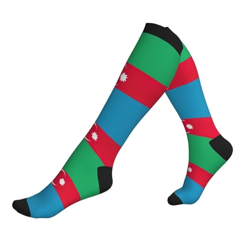EKPASVC Chaussettes de compression unisexes avec imprimé drapeau de l'Azerbaïdjan, pour la course, la randonnée, parfaites pour les longs vols, le travail et le sport, 3 noir, Taille unique