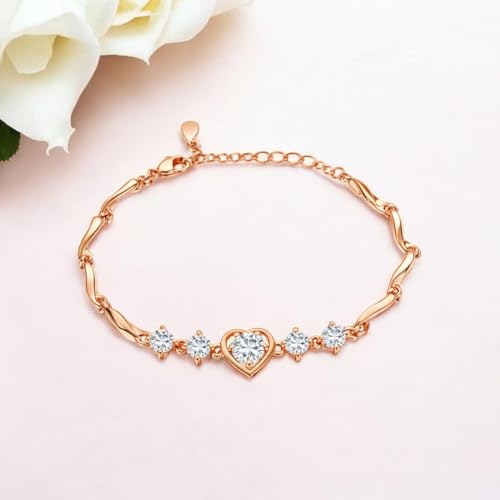 Image of Nilu's Collection Rose Gold And Silver Plated Heart Shape Jewellery Set For Women