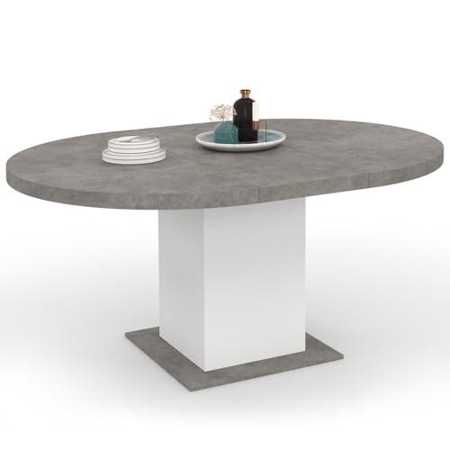 IDMarket - Table à Manger Extensible Ronde Eden 4-8 Personnes béton et Blanc 120-160 cm