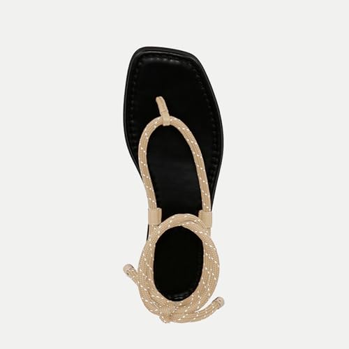 Image of Rope Flat Sandals for Women Strappy Open Toe Thong Sandals Summer Slingback Slip On Slide Sandals with Adjustable Strap