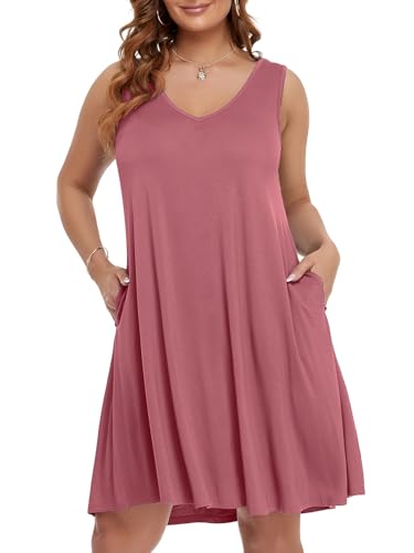 Image of BELAROI Women Casual Summer Beach Dresses Plus Size Sundress V Neck Pockets Swing Tank Dress Cover Ups