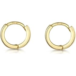 Aros Dorados Mujer Amberta® 925 Plata De Ley Pendiente De Aro Fino Con Cierre De Bisagra – Placcato Oro 18K – Pendientes De Aro Tipo Criolla – Diámetro: 10mm