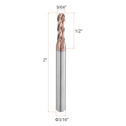 Image of HARFINGTON Ball Nose End Mill 4 Flute 9 /64 inch Diameter 3 /16 inch Shank Tungsten Carbide TIN Coated Spiral CNC Router Bits 1 /2 inch Cutting Length Single End Ball for Carving Engraving Grinding