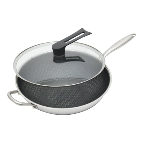 Wok acero inoxidable 13.4 pulgadas con tapa y orificio de vapor