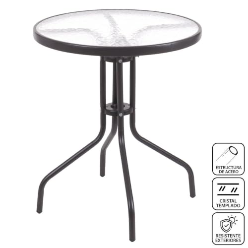 Mesa de terraza redonda duradera antracita con cristal templado de 60cm 6