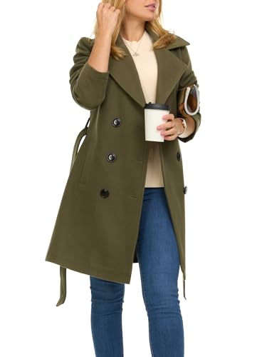 Steve Madden Trench Coat for Women – Double-Breasted Long Winter Faux Wool Coat