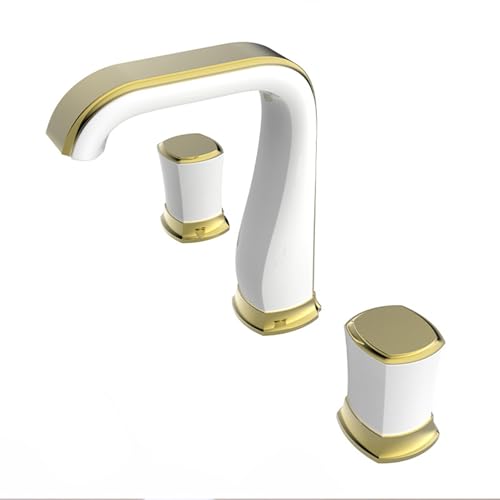 Mitigeur de lavabo chaud froid haut de gamme blanc et boutons or