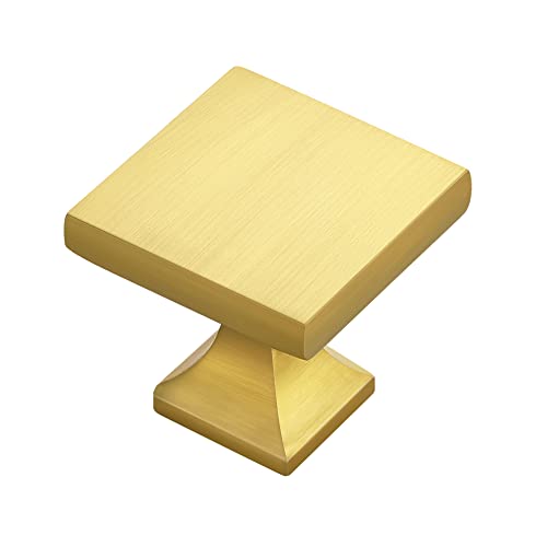Image of Ravinte Cabinet Knobs Brushed Brass Square Knobs, Drawer Knobs, 5 Pack | Single Hole, Solid Metal, Easy Install, Screws Included, Rust-Resistant, For Cabinets, Drawers, Dressers