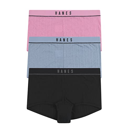 Hanes Women's Retro Rib Boyshort Underwear, 3-Pack, 2 Pack - Assorted, Small