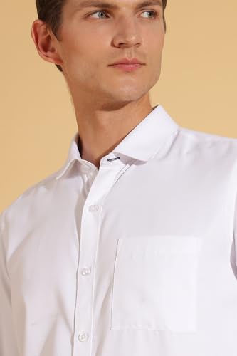 Image of Fyltr Men's Regular Fit Shirt - Dobby Self Design| Full Sleeve | Functional Patch Pocket | White Formal Shirts for Men