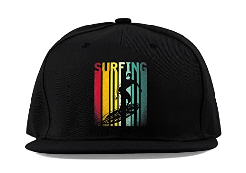 Casquette de surf unisexe en coton noir avec visière plate et fermeture ajustable
