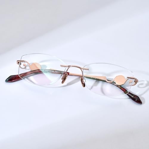 Image of FONEX Titanium Glasses Frame,Rimless Frameless Luxury Diamond Optical Eyeglasses for Women