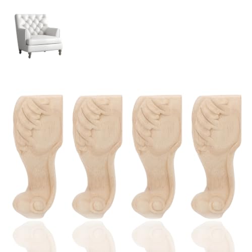 HERCHR 4 Piezas de Patas de Muebles de Madera Tallada, Patas de Armario de Madera, sofá, Silla, Patas de Madera, Patas de Madera sin terminar de Estilo Europeo(12x6cm)