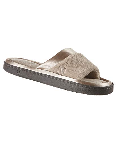 isotoner Women's Soft Microterry Wider Width Slide Slippers, with Satin Trim and Comfort Footbed