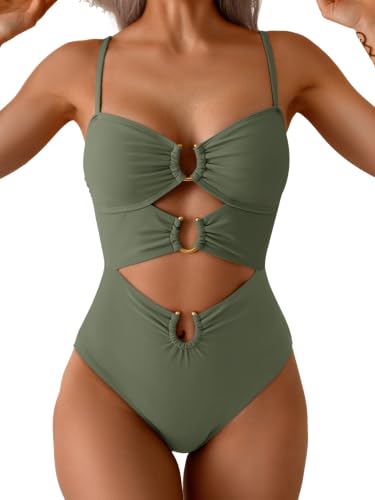 Eomenie Womens Cutout One Piece Swimsuit with Ring Linked Sexy