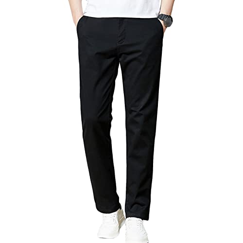 Maiyifu-GJ Men Slim Stretch Casual Pant Solid Color Skinny Comfort Suit Pant Lightweight Wrinkle Resistant Business Trousers (Black,34)