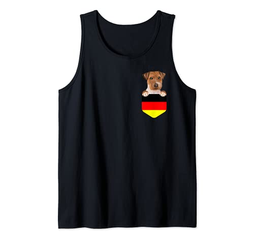 Germany Flag Russell Terrier Dog In Pocket Tank Top, Black