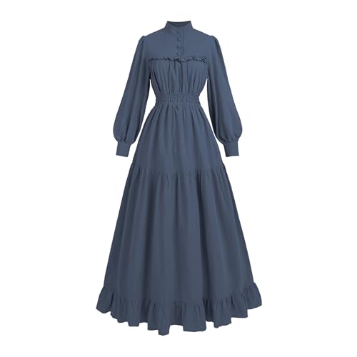 Robe médiéval Renaissance femme longue bleu océan en ligne A vêtement de loisirs confortable L