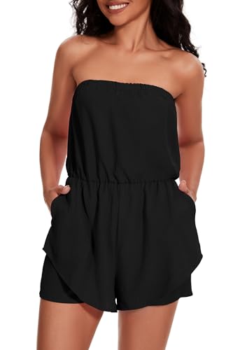 SYNEELIFE Black Rompers for Women Dressy Flowy Romper Strapless Jumpsuit Shorts Black S — view 2