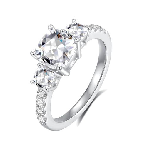 Oval Cut 3-Stone Moissanite Engagement Ring For Women 18K White Glod Plated S925 Sterling Silver Eternity Ring Jewelry Gift