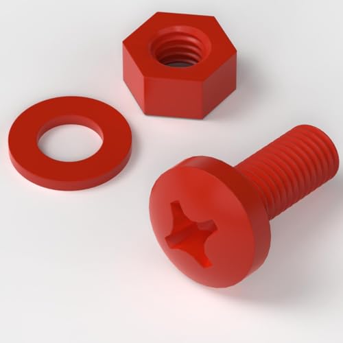20 x Phillips-Flachkopfschraube Rote Plastikmuttern und -bolzen aus Polypropylen (PP), Acryl, M8 x 20mm, Unterlegscheiben