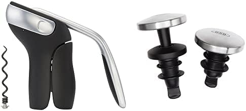 SteeL Vertical Lever Corkscrew with Removable Foil Cutter,Black/Silver,2.1 & SteeL Expanding Leakproof Wine Stopper, (2 Pack)