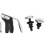 OXO SteeL Vertical Lever Corkscrew with Removable Foil Cutter,Black/Silver,2.1 & SteeL Expanding Leakproof Wine Stopper, (2 Pack)