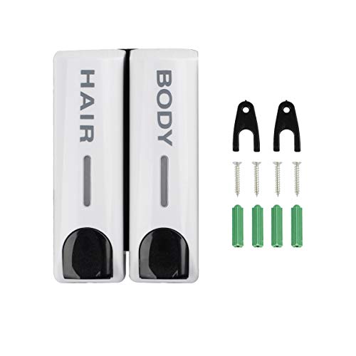 Wall Mounted Shower Soap Dispenser 2 Chamber No Drill Shampoo Dispenser for Shower, Refillable Shampoo Bottles, Wall Shampoo and Body Wash Dispenser for Bathroom Hotel 2 * 350ml White