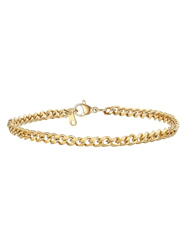 PROSTEEL Chaîne Bracelet Plaqué Or 21cm Gourmette Homme Dorée Maillon Cubain 3mm Street Style