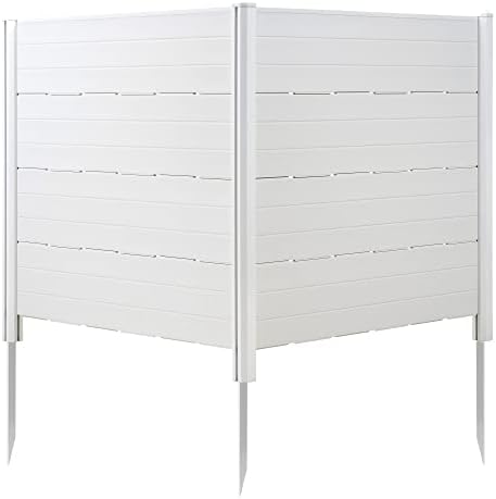 Dragosum 48"W x 49"H Outdoor Privacy Screen, Garden Air Conditioner Fence Trash Enclosure Trash Can Hider, PVC Vinyl Freestanding Picket Fences with 3 Stakes (2 Panels-White)