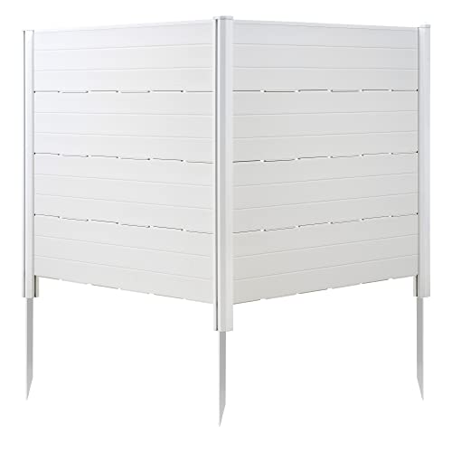 Dragosum 48"W X 49"H Outdoor Privacy Screen, Garden Air Conditioner Fence Trash Enclosure Trash Can Hider, Pvc Vinyl Freestanding Picket Fences With 3 Stakes (2 Panels-White) #TOP3