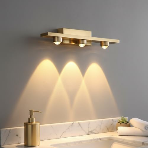 Image of Navam Creation 3 LED Spotlight Wall Light, Gold Finish Modern Wall Mounted Vanity Light, Warm White Accent Lighting for Bathroom Mirror, Bedroom, Hallway, Living Room & Home Decor