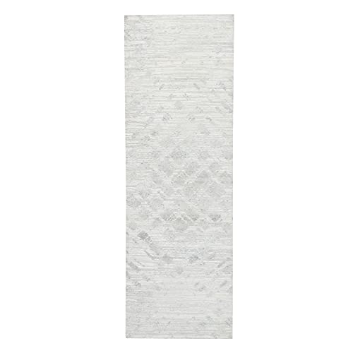 Shahbanu Rugs Hand Knotted Oriental Runner Rug, Light Gray, Natural