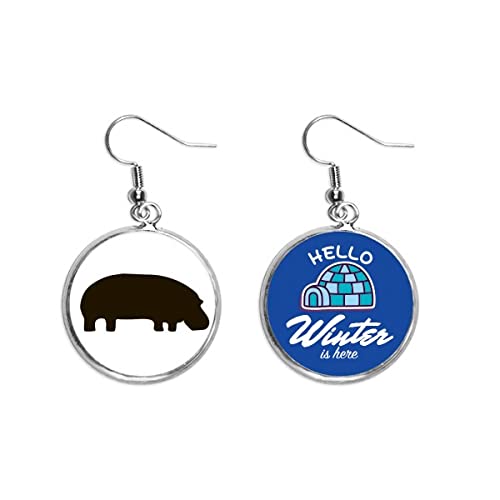 Hipopótamo animal negro joyería de pendiente del hielo del invierno de la gota larga