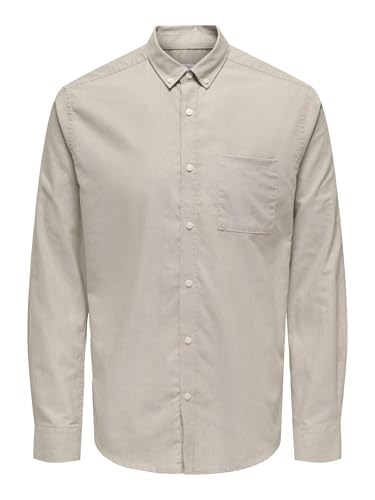 ONLY&SONS Herren Hemd Slim Fit Langarm Oxford Hemd stilvoll bequem Männerhemd, Farben:Beige, Größe Hemd:M