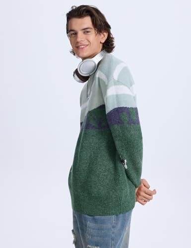 Kissonic Mens Vintage Oversized Sweater Cow Long Sleeve Crew Neck Knitted Grassland Pullover Jumper Unisex Tops4