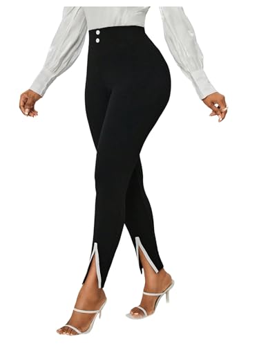 Floerns Women's Slit Skinny Cropped Pants Elastic High Waist Office Work Trousers