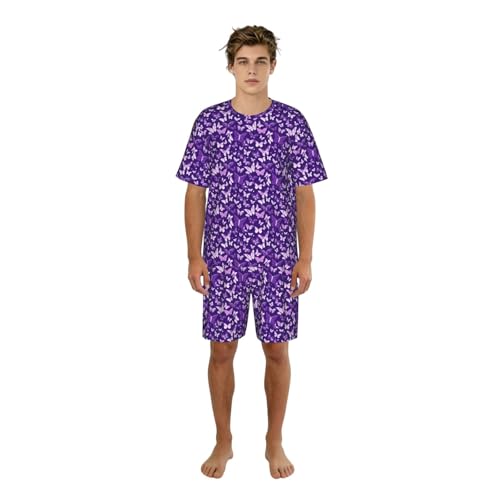 Pyjama homme manches courtes contre la chaleur nocturne ensemble fluide violet