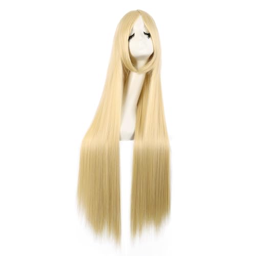 Image of MapofBeauty 40 Inch Oblique Bangs Anime Long Straight Wig, Mixed Golden