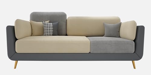 Image of Sixpine Luxury Dual Color Upholstery Sofa in Premium Velvet | Solid Wood Structure | Sturdy Golden Legs | High Density Foam | Extra Comfort for Modern Living Room (Grey & Beige, 3 Seater)