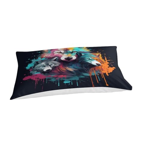 Housse de couette loup avec taies d'oreiller, parure de lit 3 pièces pour enfant et adulte