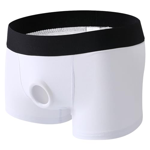 Men's Sexy Open Front Underwear Boxer Briefs Hollow Pouch Trunks Underwear Cut Out Bikini Trunks Men's Undie White Medium