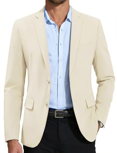 COOFANDY Mens Casual Blazer Slim Fit Beige Suit Jacket Two Button Lightweight Sport Coat
