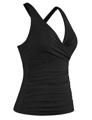 Firpearl Women Underwire Tankini Top Only Twist V Neck Swimsuits for Big Busted Ruched Tummy Control Bathing Suits Top4