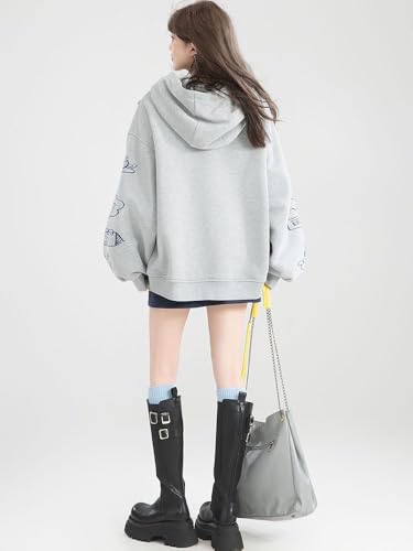 Y2k Harajuku Casual Retro Cartoon Printed Pattern Hoodies Grey Sweatshirts Fashion Clothing2